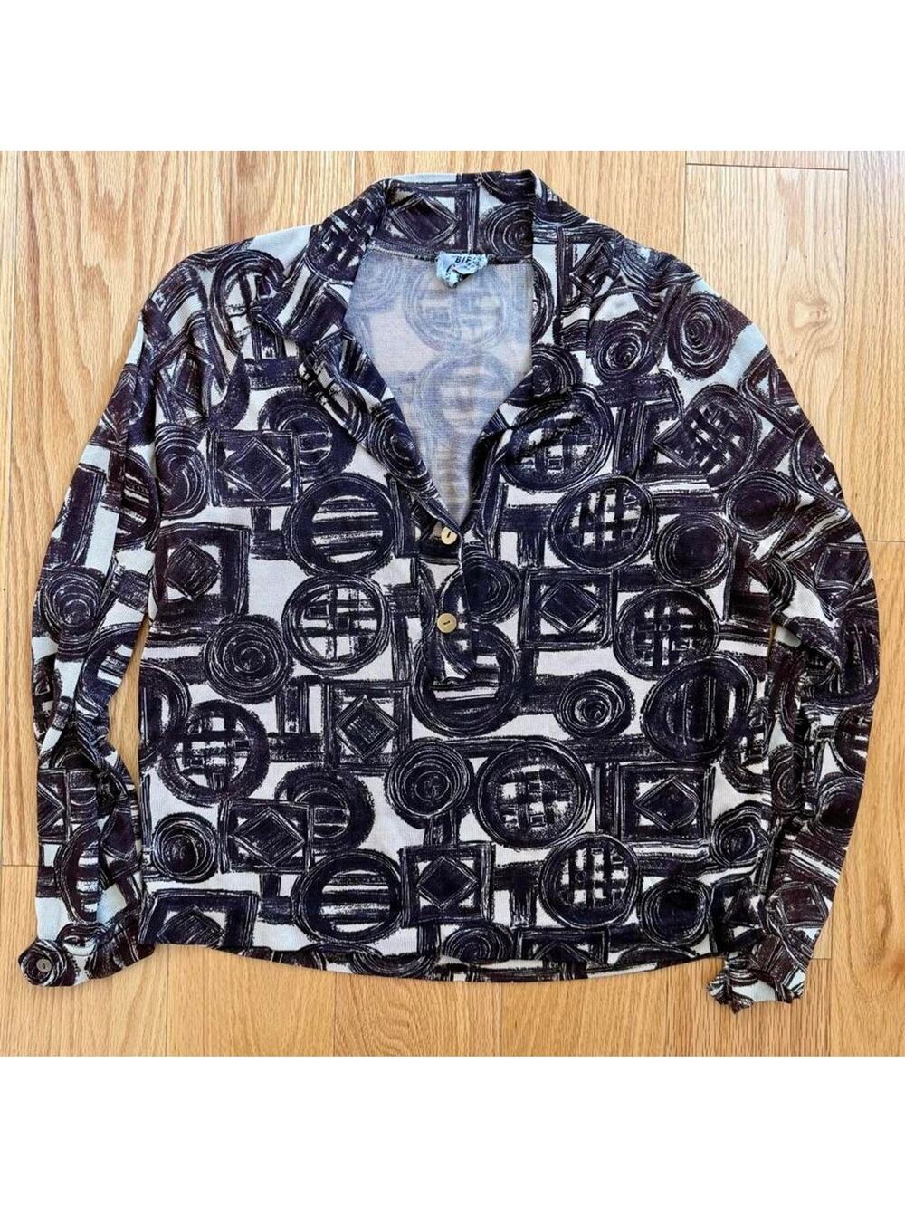 Vintage Goldworm “Biella” Abstract Print Jersey Blouse